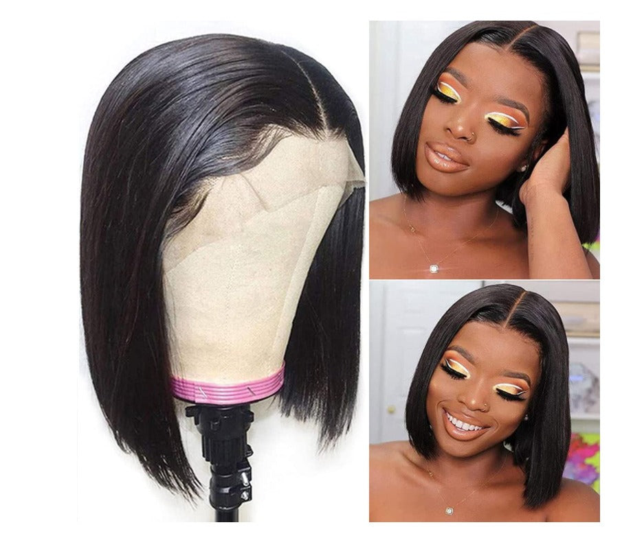 13x4 (Frontal) Human  Bob Wig 12" Black